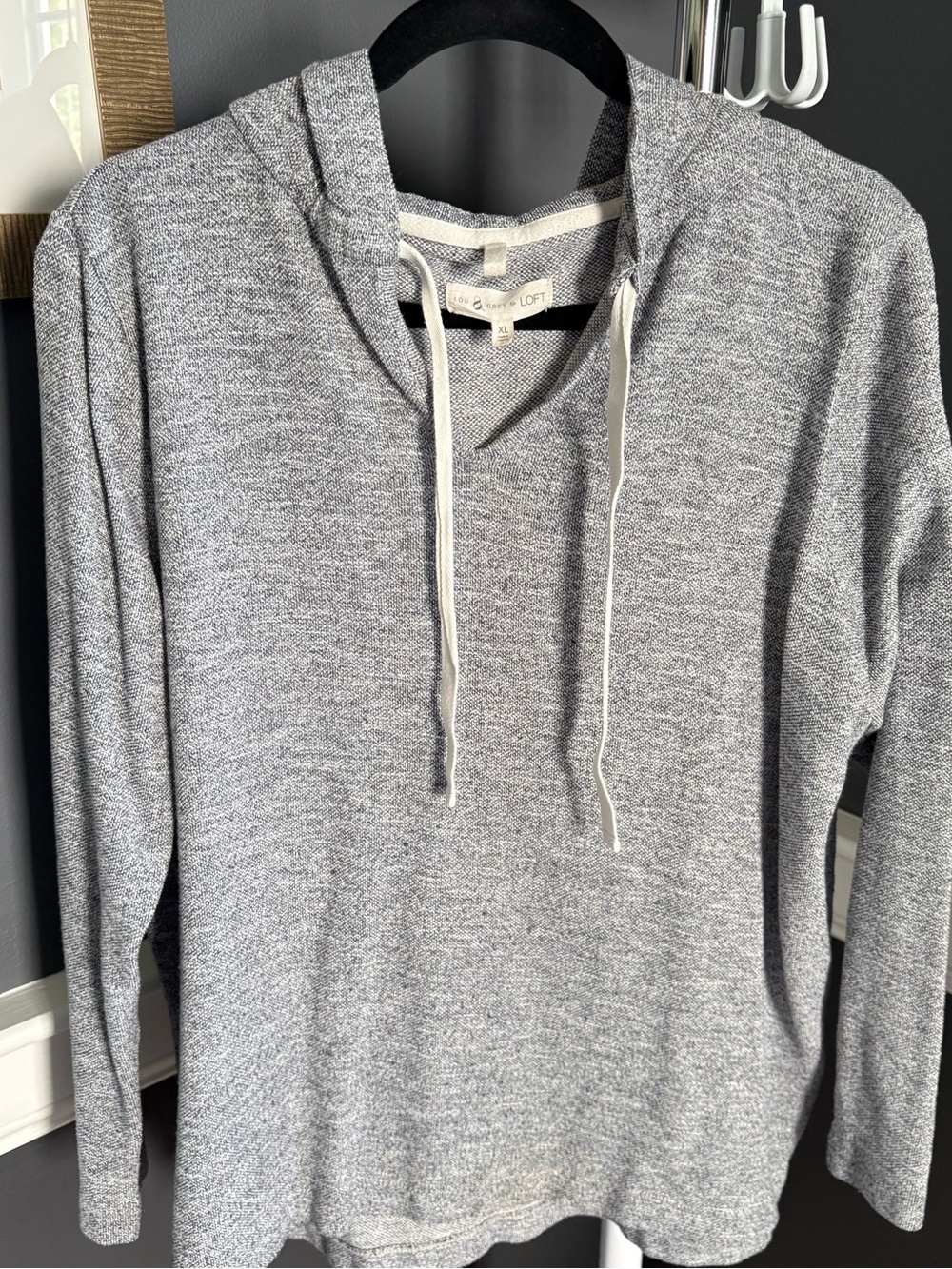 LOFT Lou & Grey Marled Knit Hoodie XL Cozy Lightweight Pullover
